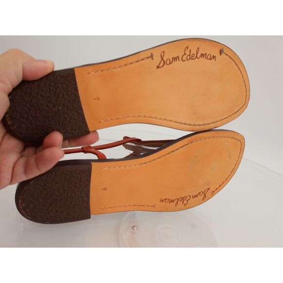 Sam Edelman Women Gigi Slingback Thong Sandals Size 7 Orange Croc Leather Flats - Picture 8 of 10